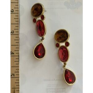 Vintage 3 Tier Rhinestone Drop Earrings Orange Pink Red Statement Dangle